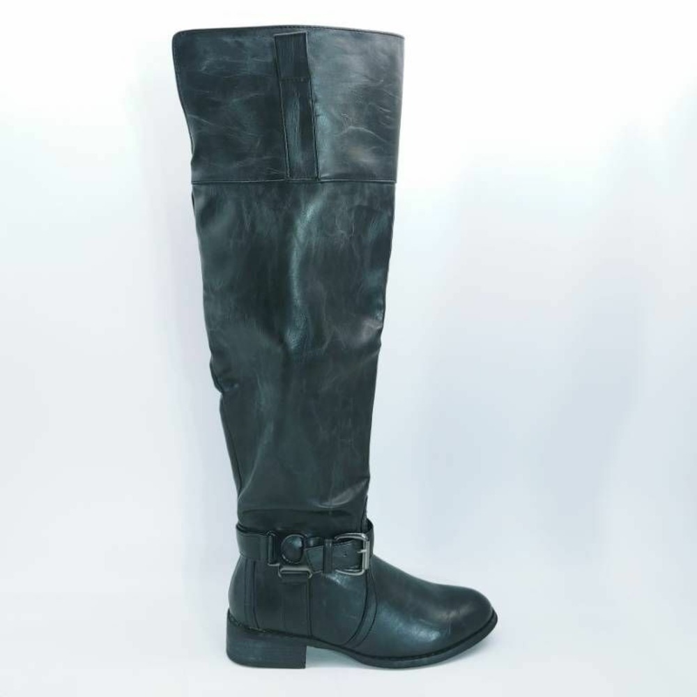 Nature Breeze Boots Womens Riding Black Cuban Heels Knee High Buckle Zipper 5.5